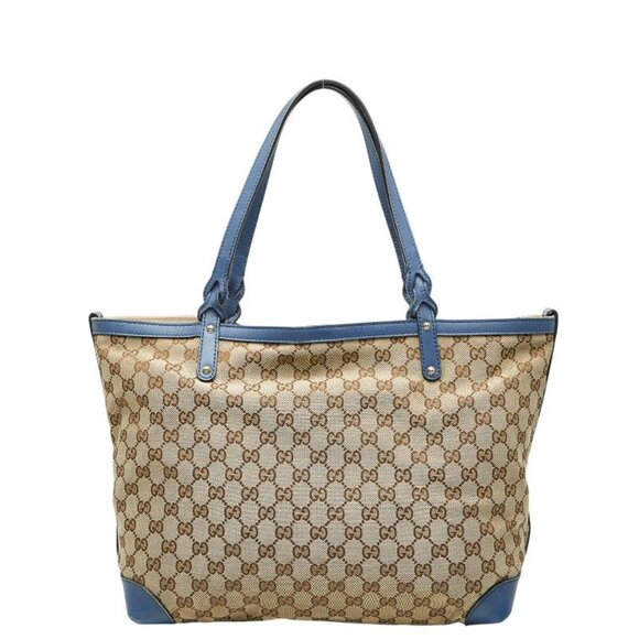 Gucci GG Canvas Beige Blue Canvas Leather